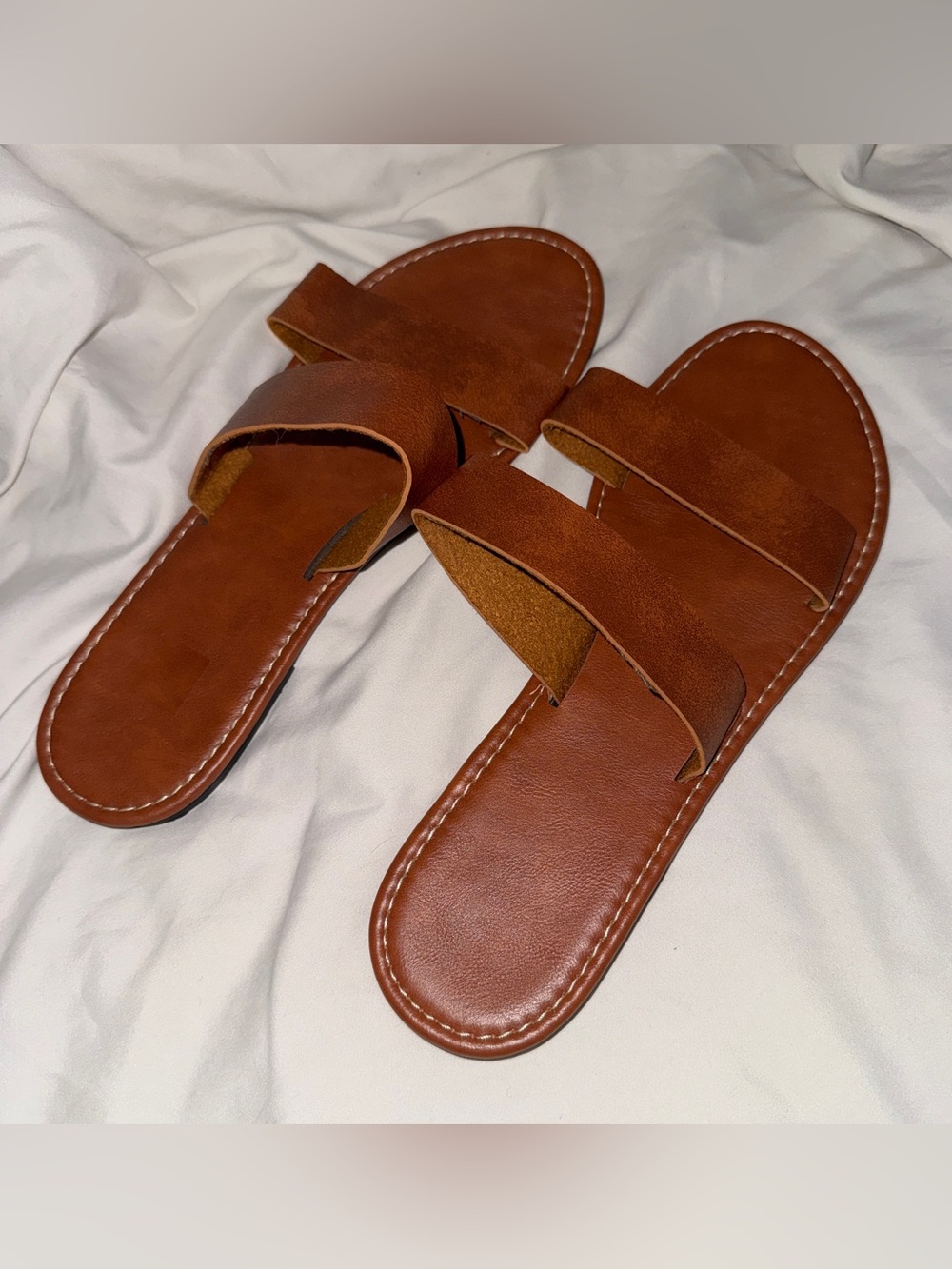 Women's Brown Slide Sandals - Classic Leather Look